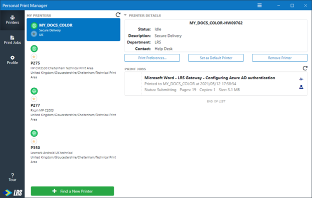 LRS Personal Print Manager (PPM) Interface