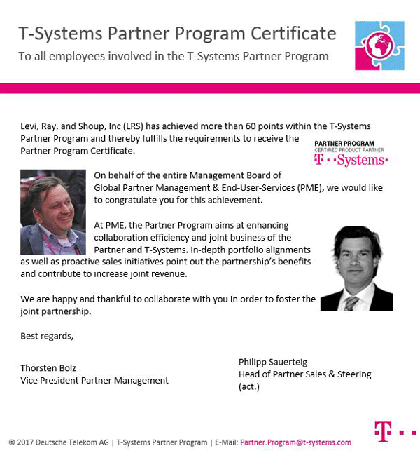 T-Systems Partner Certificate (image)