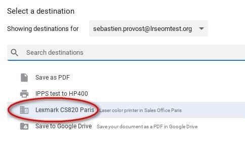 Select a Printer for Google Chromebook printing
