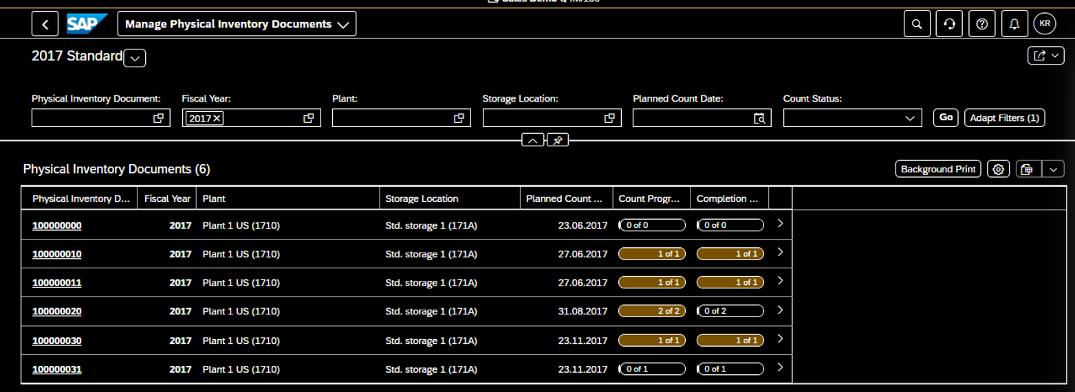 Physical Inventory Screen (image)