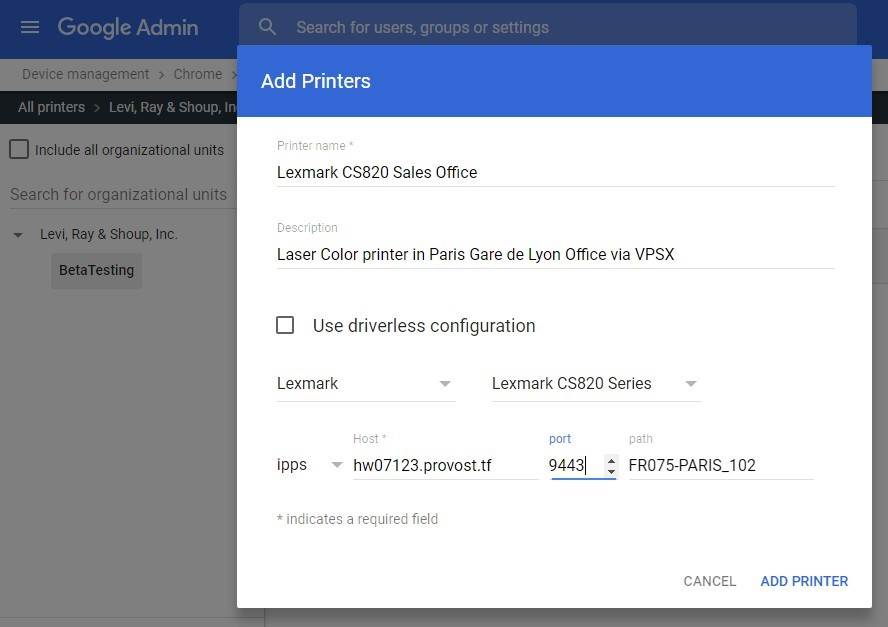 Create pull printer for Google Chromebook