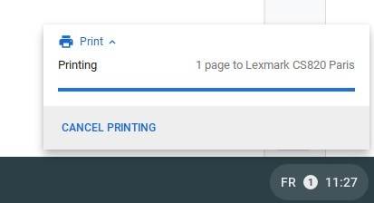 Printing progress for Google Chromebook printing (image)