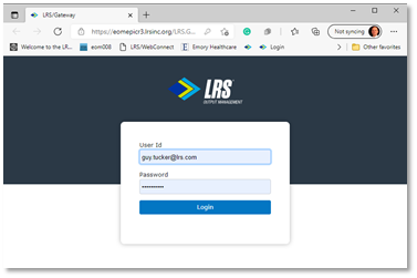 LRS Login Screen Capture
