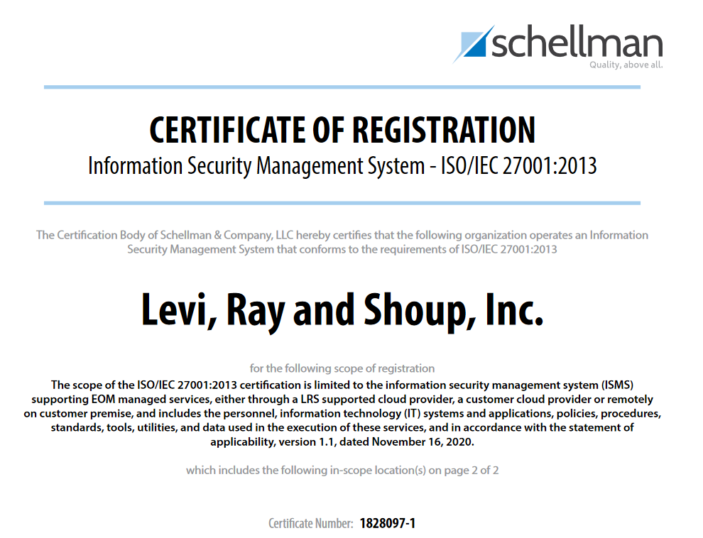 Schellman Certificate of Registration