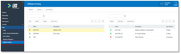 Affiliate Printing Screen Capture