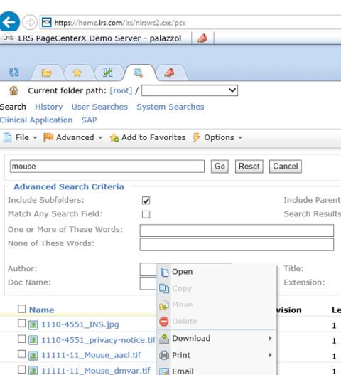 Advanced search criteria screen shot