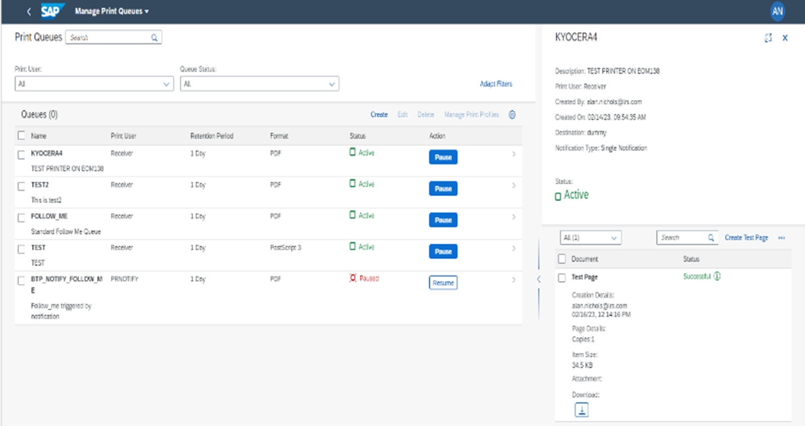 Print Queue Screen Capture