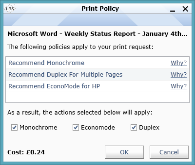 Example LRS Print Policy Pane