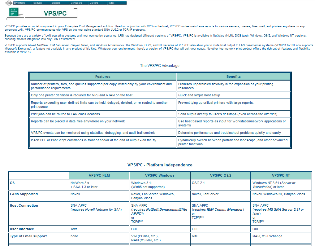 VPS/PC Advantage Table